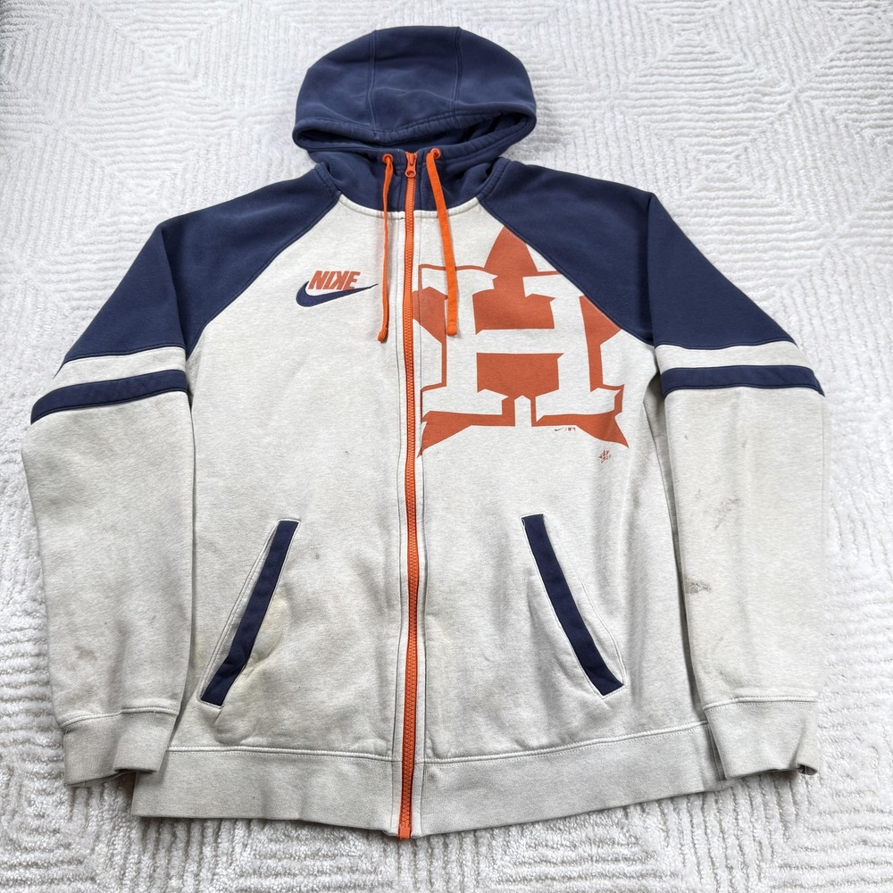 Houston Astros Hoodie Mens M Baseball Nike Zip Distressed Fadded Grunge Street